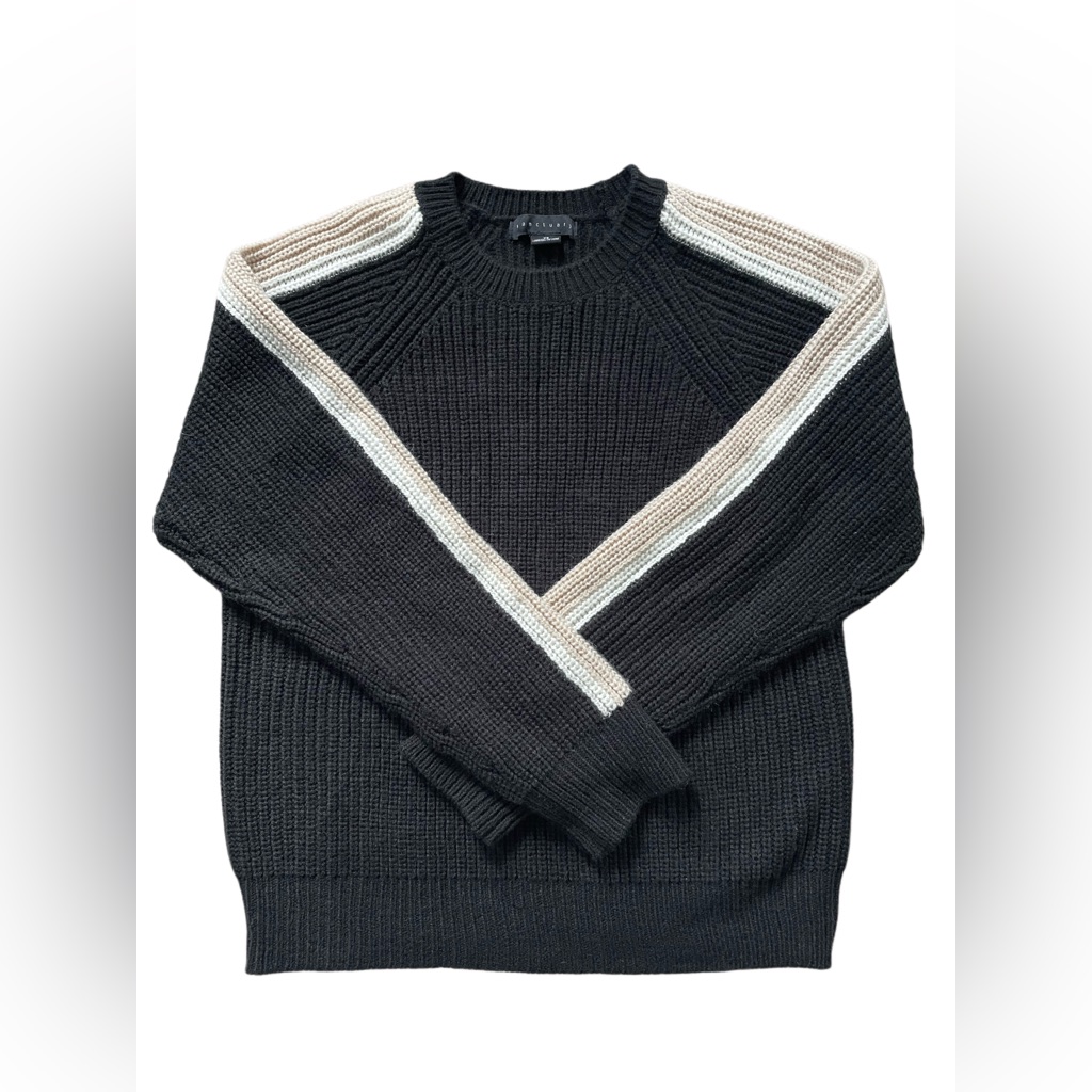 Sanctuary Black Sweater With Beige And White Stripes